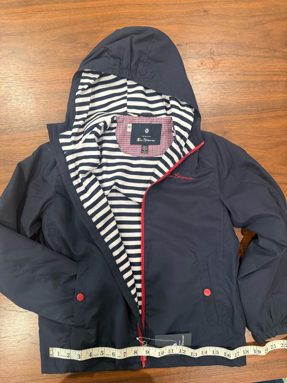 Ben Sherman Kids Navy Hooded Rain Jacket with Red Trim-Sz 10/12 NWT